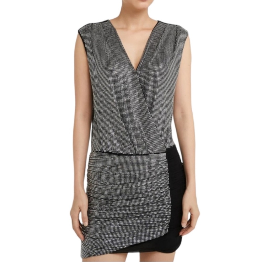 NWT PINKO Gastone rhinestones draped v-neck mini dress MSRP $850 Size 2